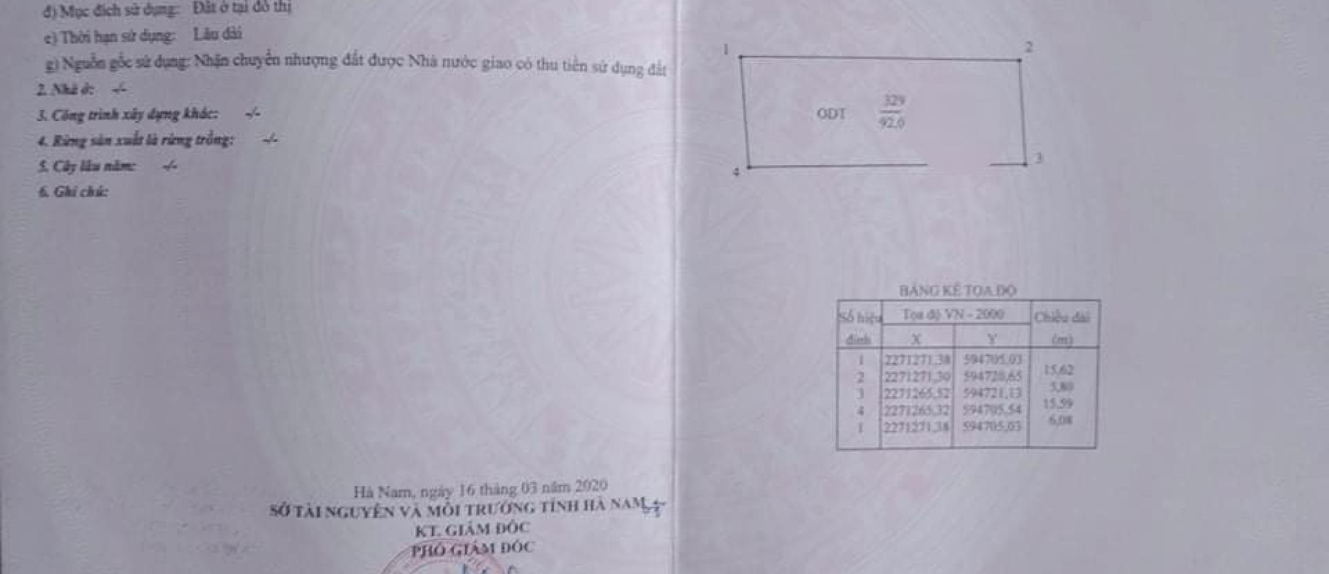 Bán lô góc 2 mặt tiền tại Tổ 1 Lê Hồng Phong TP Phủ lý  